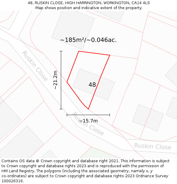 48, RUSKIN CLOSE, HIGH HARRINGTON, WORKINGTON, CA14 4LS: Plot and title map