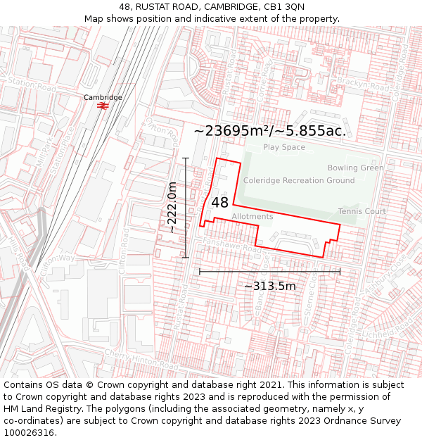 48, RUSTAT ROAD, CAMBRIDGE, CB1 3QN: Plot and title map
