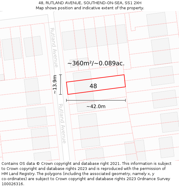 48, RUTLAND AVENUE, SOUTHEND-ON-SEA, SS1 2XH: Plot and title map