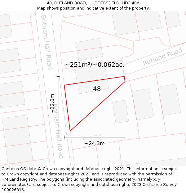 48, RUTLAND ROAD, HUDDERSFIELD, HD3 4RA: Plot and title map