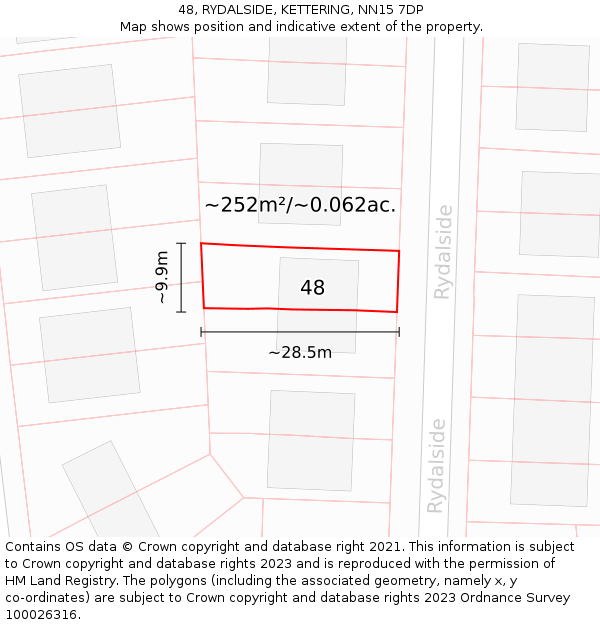 48, RYDALSIDE, KETTERING, NN15 7DP: Plot and title map