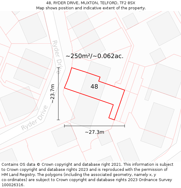 48, RYDER DRIVE, MUXTON, TELFORD, TF2 8SX: Plot and title map