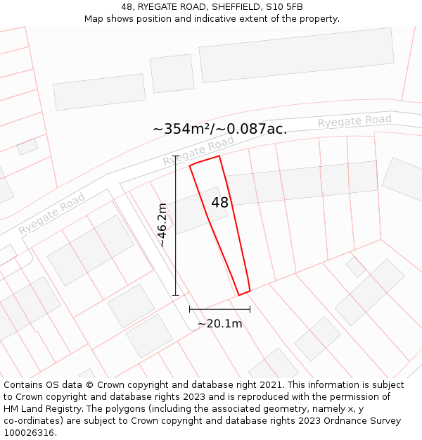 48, RYEGATE ROAD, SHEFFIELD, S10 5FB: Plot and title map
