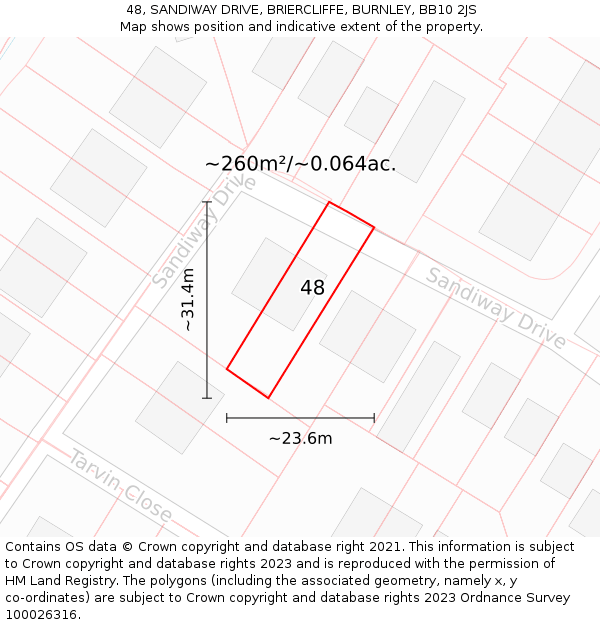 48, SANDIWAY DRIVE, BRIERCLIFFE, BURNLEY, BB10 2JS: Plot and title map