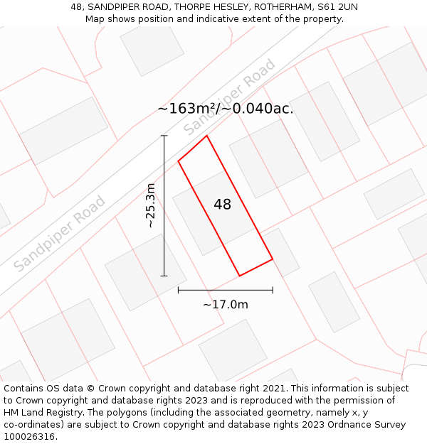 48, SANDPIPER ROAD, THORPE HESLEY, ROTHERHAM, S61 2UN: Plot and title map