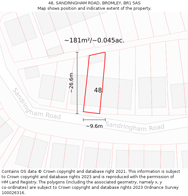 48, SANDRINGHAM ROAD, BROMLEY, BR1 5AS: Plot and title map