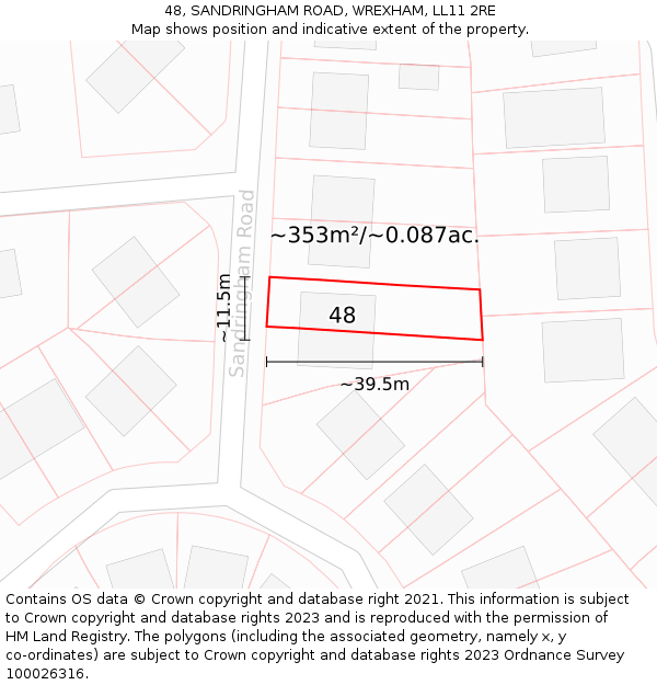 48, SANDRINGHAM ROAD, WREXHAM, LL11 2RE: Plot and title map