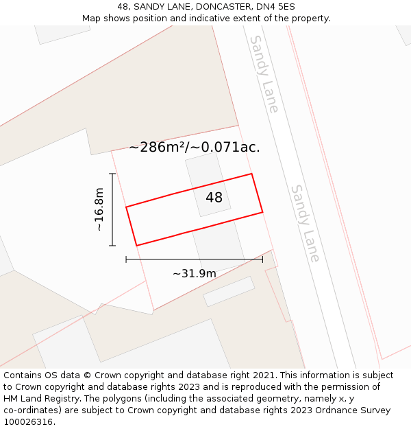 48, SANDY LANE, DONCASTER, DN4 5ES: Plot and title map