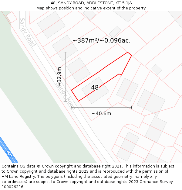 48, SANDY ROAD, ADDLESTONE, KT15 1JA: Plot and title map
