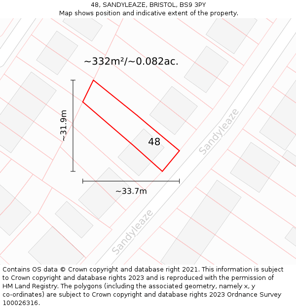 48, SANDYLEAZE, BRISTOL, BS9 3PY: Plot and title map