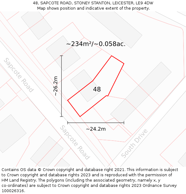 48, SAPCOTE ROAD, STONEY STANTON, LEICESTER, LE9 4DW: Plot and title map