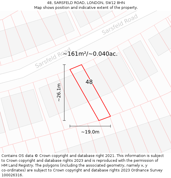 48, SARSFELD ROAD, LONDON, SW12 8HN: Plot and title map