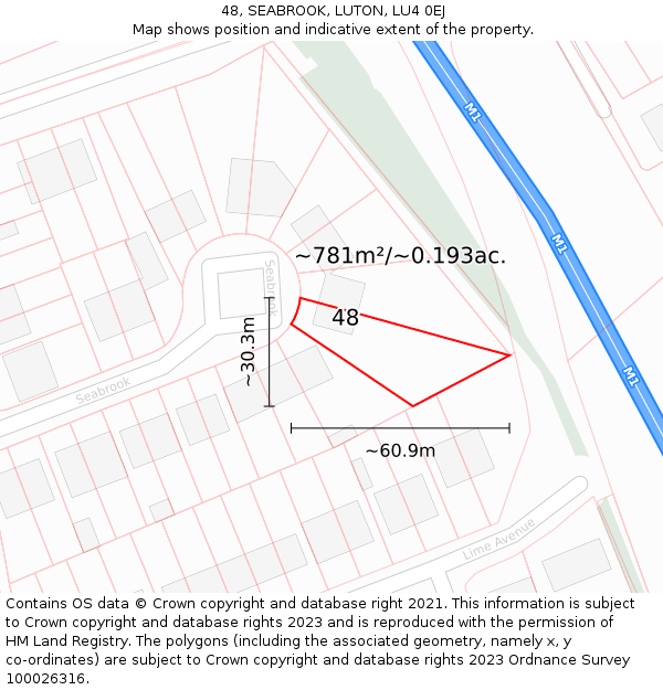 48, SEABROOK, LUTON, LU4 0EJ: Plot and title map