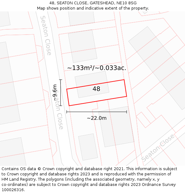 48, SEATON CLOSE, GATESHEAD, NE10 8SG: Plot and title map