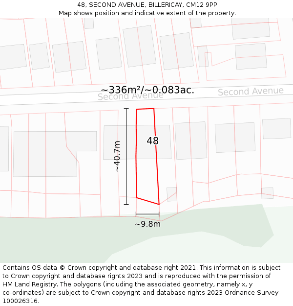48, SECOND AVENUE, BILLERICAY, CM12 9PP: Plot and title map