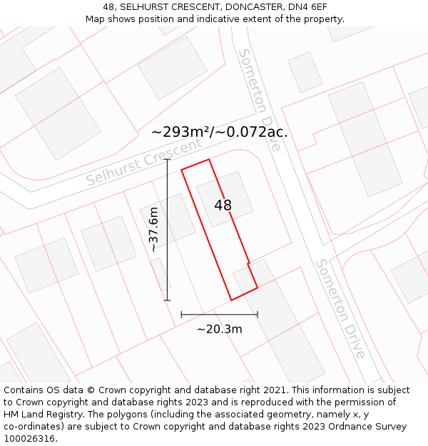 48, SELHURST CRESCENT, DONCASTER, DN4 6EF: Plot and title map