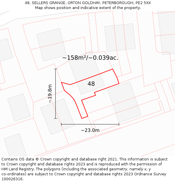 48, SELLERS GRANGE, ORTON GOLDHAY, PETERBOROUGH, PE2 5XX: Plot and title map