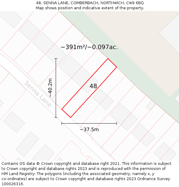 48, SENNA LANE, COMBERBACH, NORTHWICH, CW9 6BQ: Plot and title map