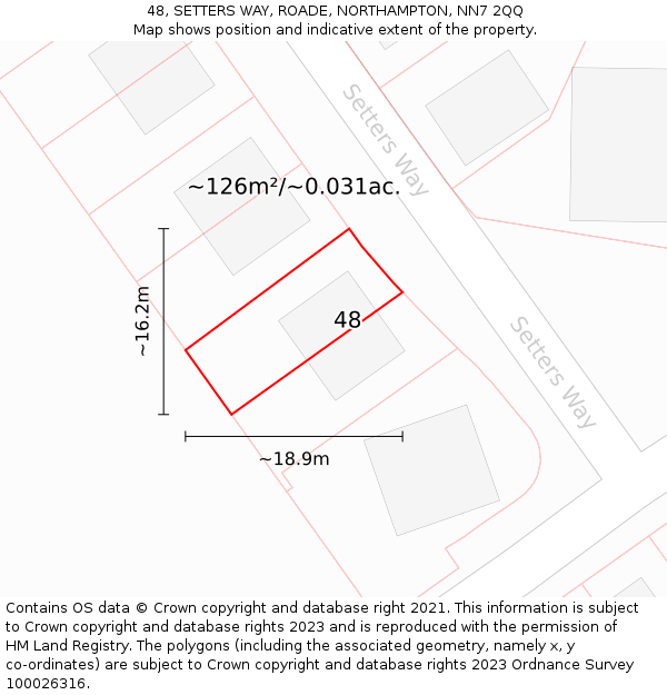 48, SETTERS WAY, ROADE, NORTHAMPTON, NN7 2QQ: Plot and title map