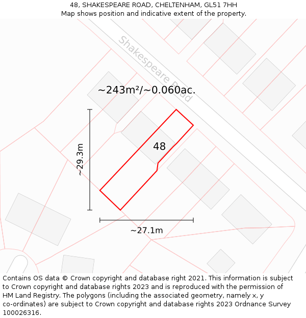 48, SHAKESPEARE ROAD, CHELTENHAM, GL51 7HH: Plot and title map