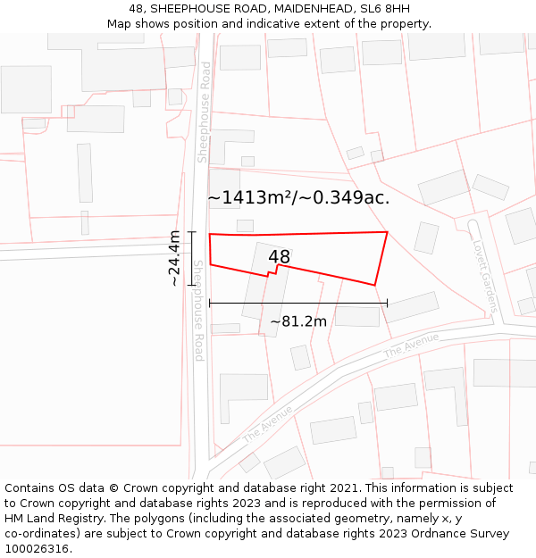 48, SHEEPHOUSE ROAD, MAIDENHEAD, SL6 8HH: Plot and title map