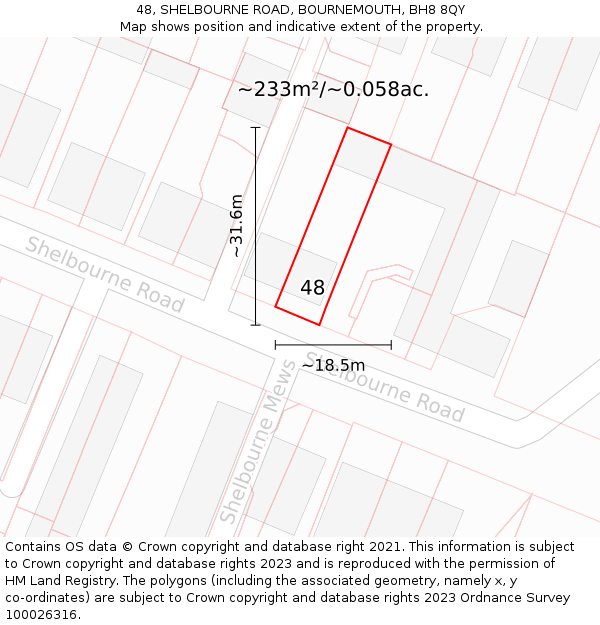 48, SHELBOURNE ROAD, BOURNEMOUTH, BH8 8QY: Plot and title map