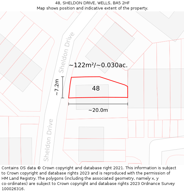 48, SHELDON DRIVE, WELLS, BA5 2HF: Plot and title map
