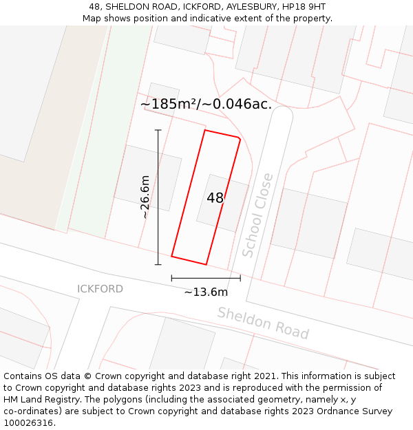 48, SHELDON ROAD, ICKFORD, AYLESBURY, HP18 9HT: Plot and title map