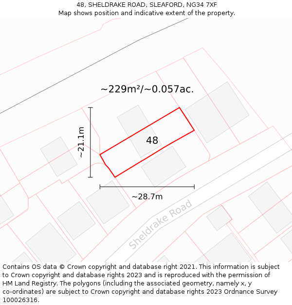 48, SHELDRAKE ROAD, SLEAFORD, NG34 7XF: Plot and title map
