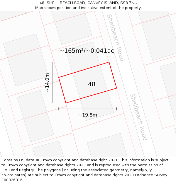 48, SHELL BEACH ROAD, CANVEY ISLAND, SS8 7NU: Plot and title map