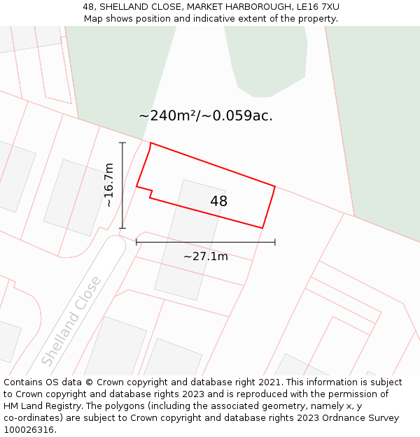 48, SHELLAND CLOSE, MARKET HARBOROUGH, LE16 7XU: Plot and title map