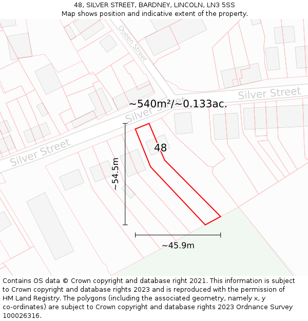 48, SILVER STREET, BARDNEY, LINCOLN, LN3 5SS: Plot and title map