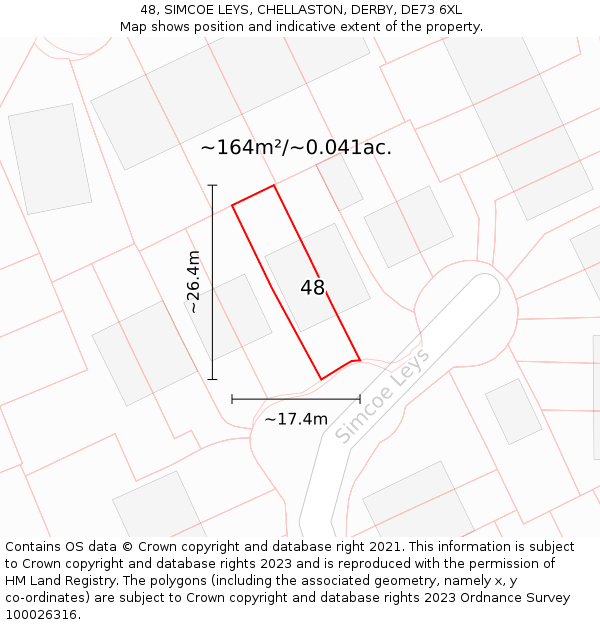 48, SIMCOE LEYS, CHELLASTON, DERBY, DE73 6XL: Plot and title map