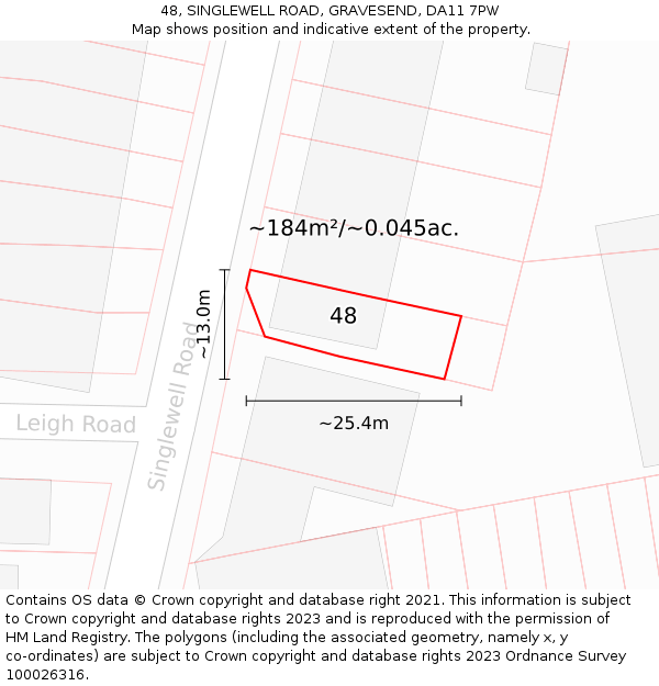 48, SINGLEWELL ROAD, GRAVESEND, DA11 7PW: Plot and title map