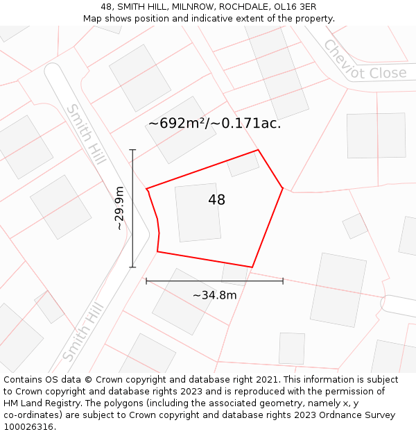 48, SMITH HILL, MILNROW, ROCHDALE, OL16 3ER: Plot and title map