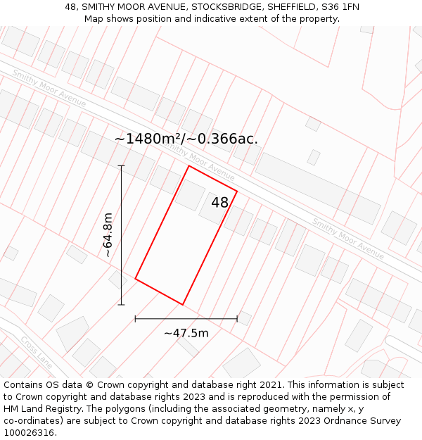 48, SMITHY MOOR AVENUE, STOCKSBRIDGE, SHEFFIELD, S36 1FN: Plot and title map