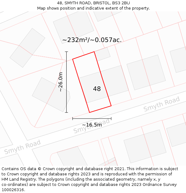 48, SMYTH ROAD, BRISTOL, BS3 2BU: Plot and title map