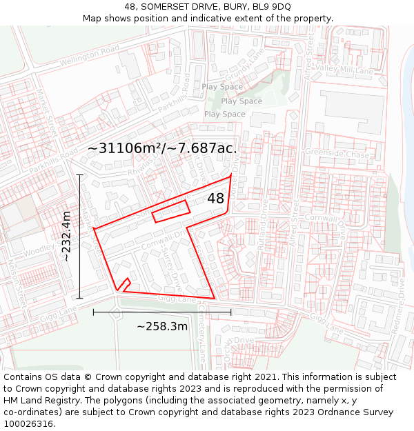 48, SOMERSET DRIVE, BURY, BL9 9DQ: Plot and title map