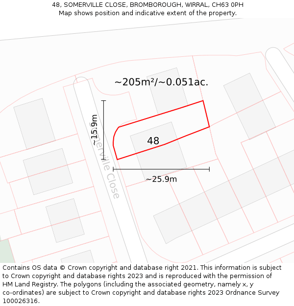 48, SOMERVILLE CLOSE, BROMBOROUGH, WIRRAL, CH63 0PH: Plot and title map
