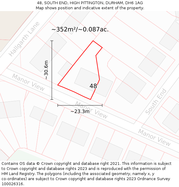 48, SOUTH END, HIGH PITTINGTON, DURHAM, DH6 1AG: Plot and title map