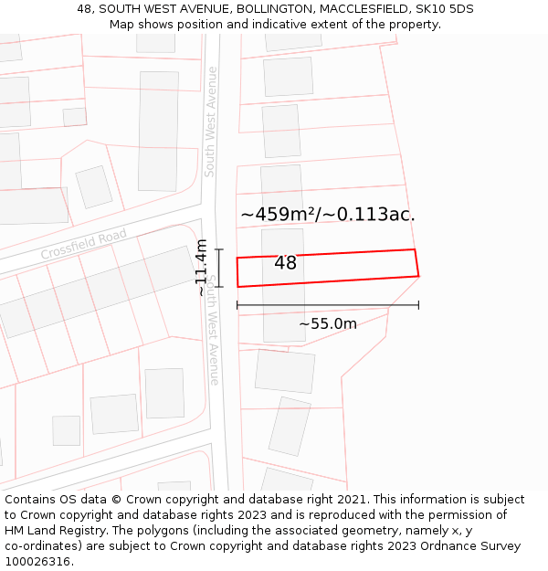 48, SOUTH WEST AVENUE, BOLLINGTON, MACCLESFIELD, SK10 5DS: Plot and title map