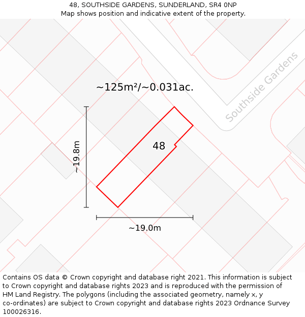 48, SOUTHSIDE GARDENS, SUNDERLAND, SR4 0NP: Plot and title map