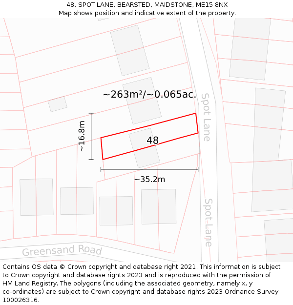 48, SPOT LANE, BEARSTED, MAIDSTONE, ME15 8NX: Plot and title map