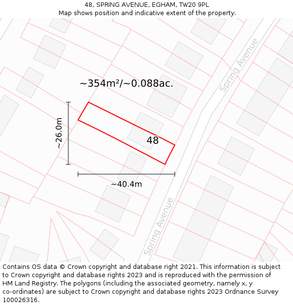 48, SPRING AVENUE, EGHAM, TW20 9PL: Plot and title map