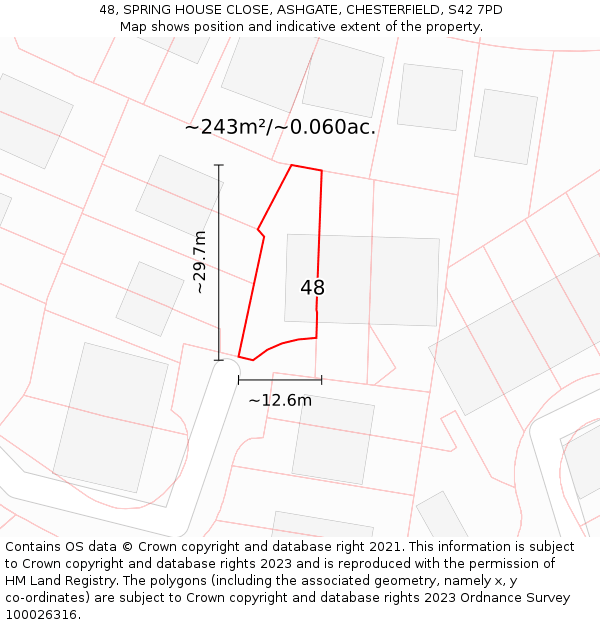 48, SPRING HOUSE CLOSE, ASHGATE, CHESTERFIELD, S42 7PD: Plot and title map