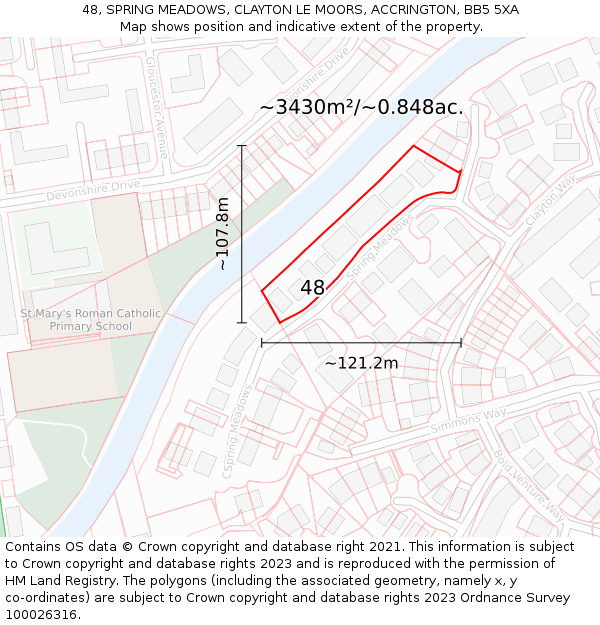 48, SPRING MEADOWS, CLAYTON LE MOORS, ACCRINGTON, BB5 5XA: Plot and title map