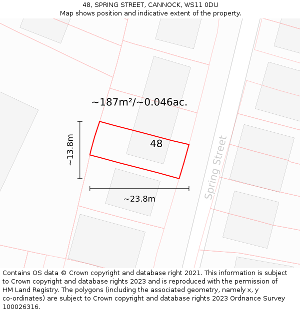 48, SPRING STREET, CANNOCK, WS11 0DU: Plot and title map