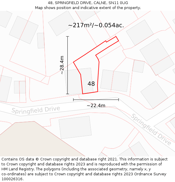 48, SPRINGFIELD DRIVE, CALNE, SN11 0UG: Plot and title map