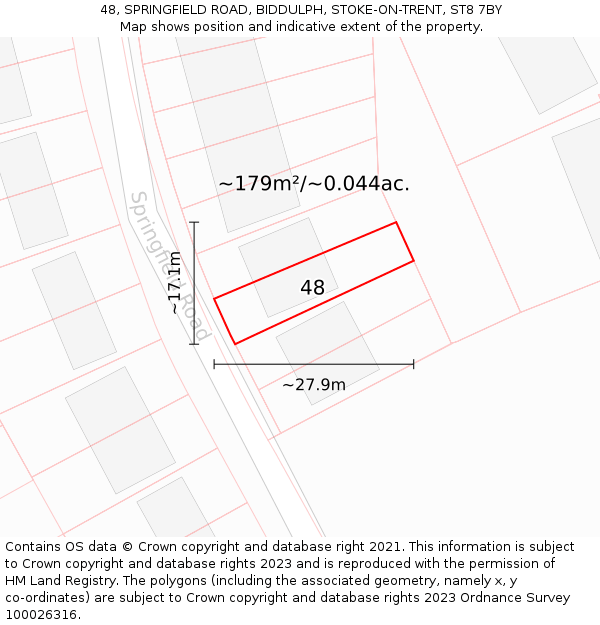 48, SPRINGFIELD ROAD, BIDDULPH, STOKE-ON-TRENT, ST8 7BY: Plot and title map