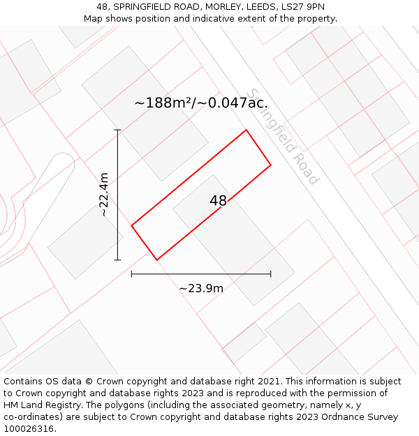 48, SPRINGFIELD ROAD, MORLEY, LEEDS, LS27 9PN: Plot and title map